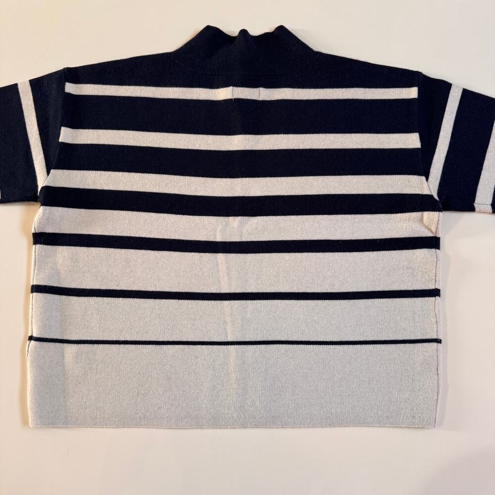 Maeve Anthropologie Carys Mock Neck Navy White Striped Sweater Sz Medium Preppy - Picture 3 of 10